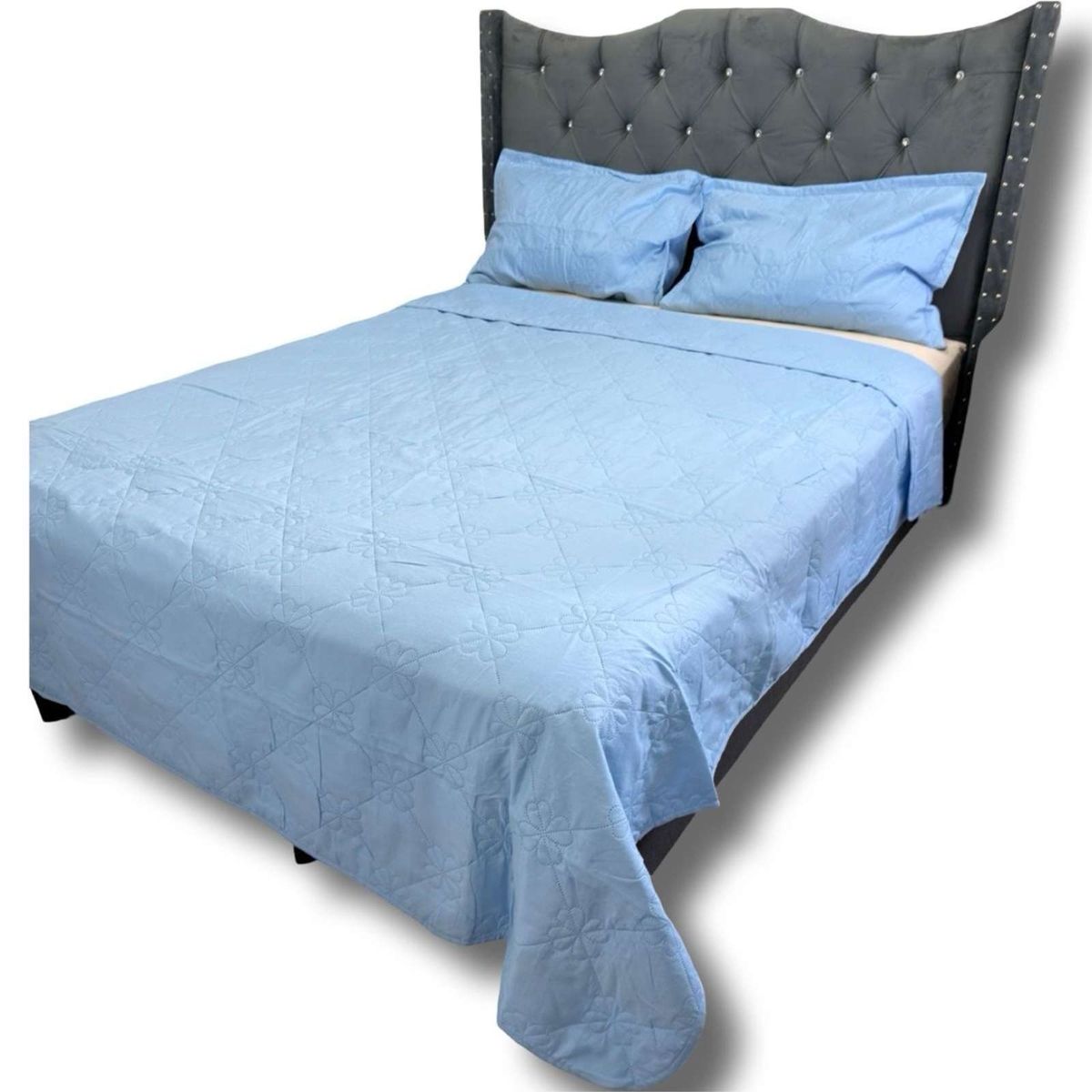 GENERICO - CUBRECAMA QUILT DE LUJO VERANO DELGADO PLAZA Y MEDIA CELESTE