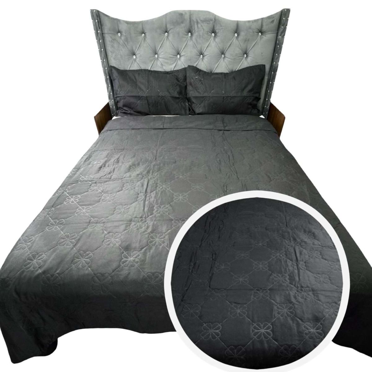 GENERICO - CUBRECAMA QUILT DE LUJO VERANO DELGADO 2 PLAZAS NEGRO