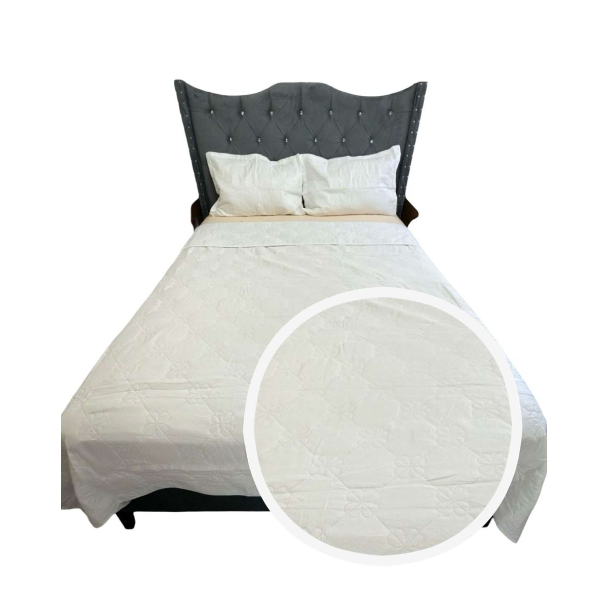 GENERICO - CUBRECAMA QUILT DE LUJO VERANO DELGADO 2 PLAZAS BLANCO