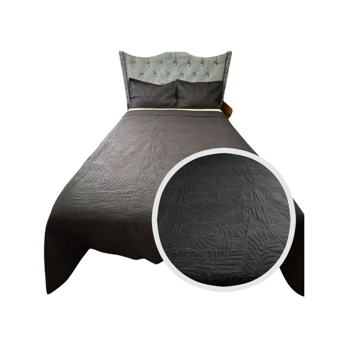 GENERICO - CUBRECAMA QUILT DE LUJO VERANO 2 PLAZA NEGRO