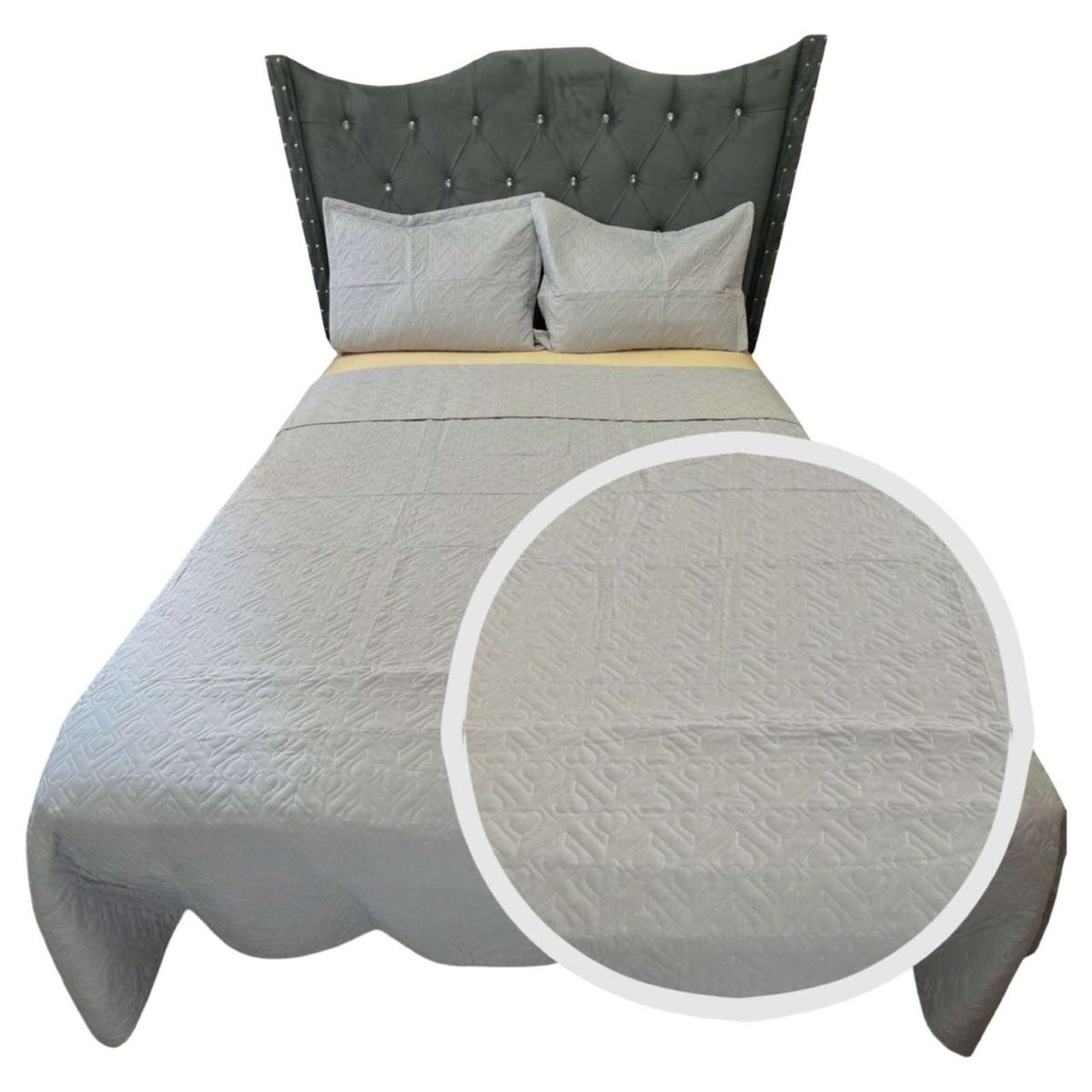 GENERICO - CUBRECAMA QUILT DE LUJO VERANO DELGADO PLAZA Y MEDIA GRIS