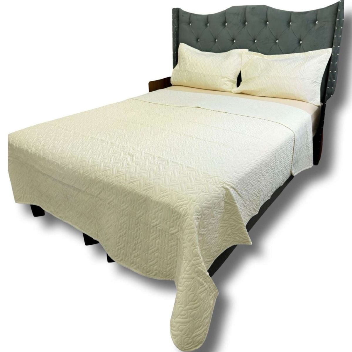 GENERICO - CUBRECAMA QUILT DE LUJO VERANO DELGADO PLAZA Y MEDIA CREMA