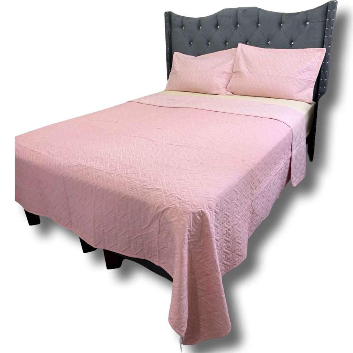 GENERICO - CUBRECAMA QUILT DE LUJO VERANO DELGADO KING ROSA