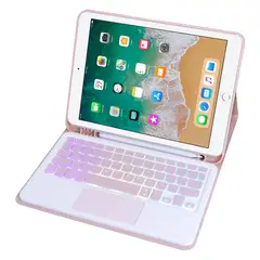 RENVMEXY - Funda Teclado para iPad 9,7 con Trackpad Luz y Desmontable Rosado