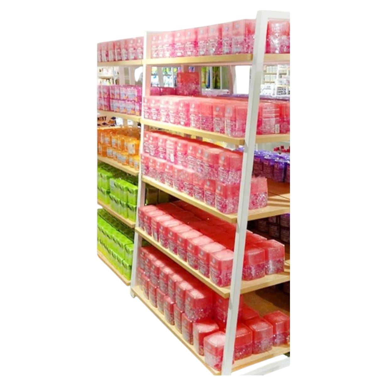 GENERICO - Exhibidor Metálico Blanco con Repisas de Madera Gms