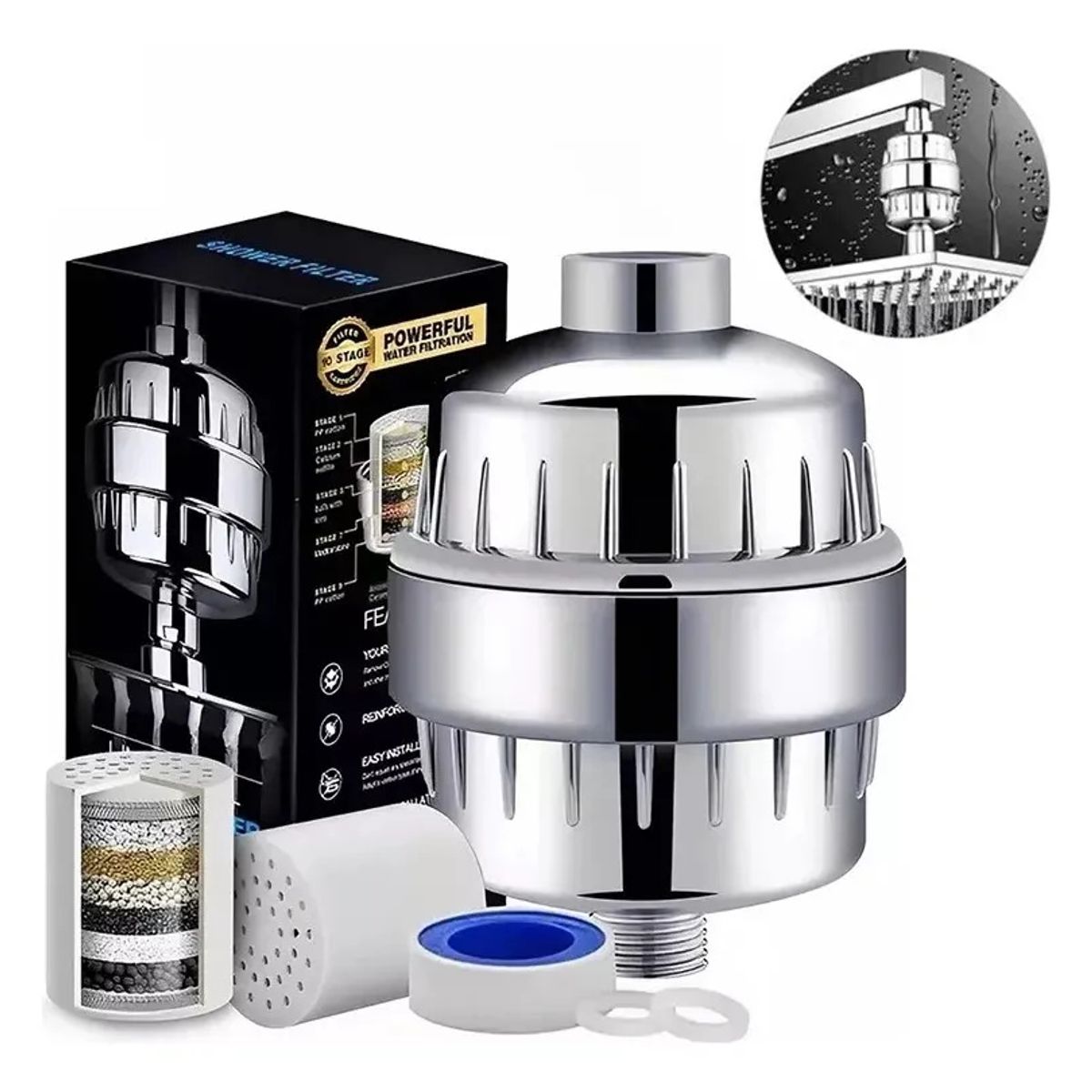 KUANGYE - Purificador De Agua Ducha Con 2 Cartucho De Filtro