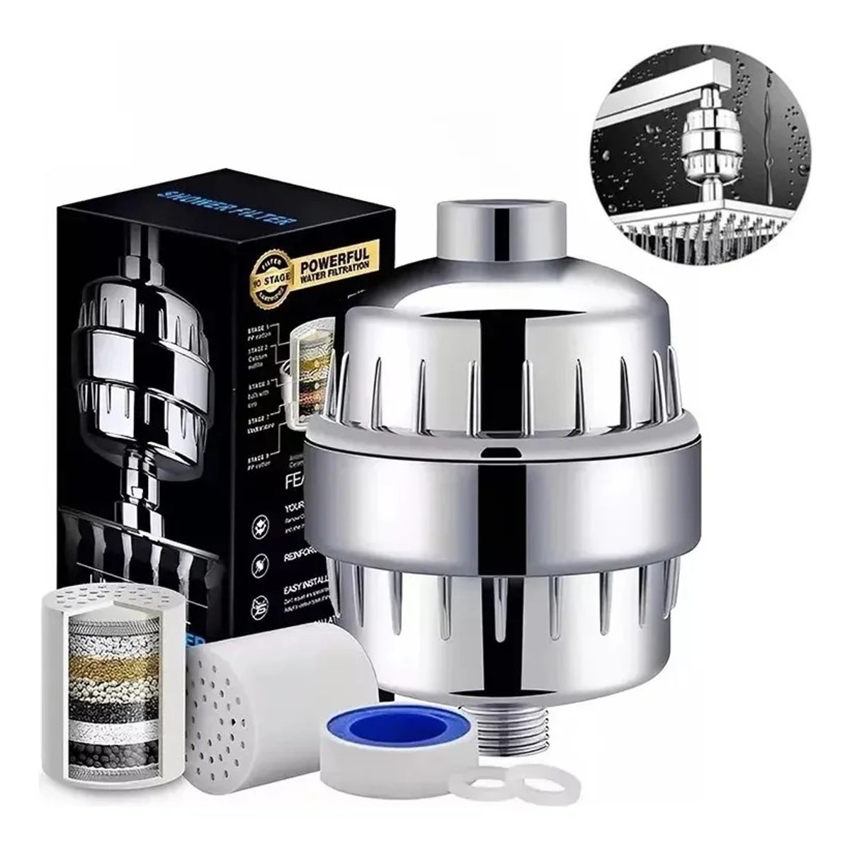 KUANGYE - Purificador De Agua Ducha Con 2 Cartucho De Filtro