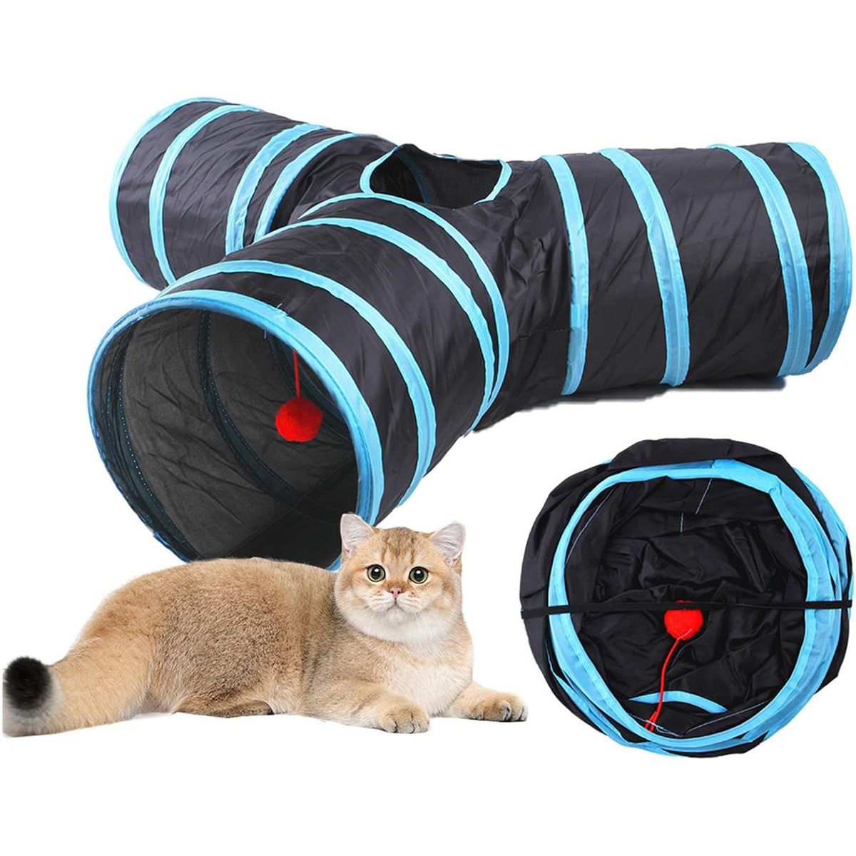 GENERICO - Juguetes Para Gatos Tunel 3 Vías Con Pelota Colgante Plegabl