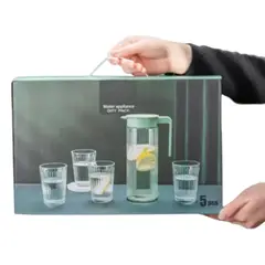 GENERICO - Set de Vasos + Jarra de Vidrio 5 Piezas