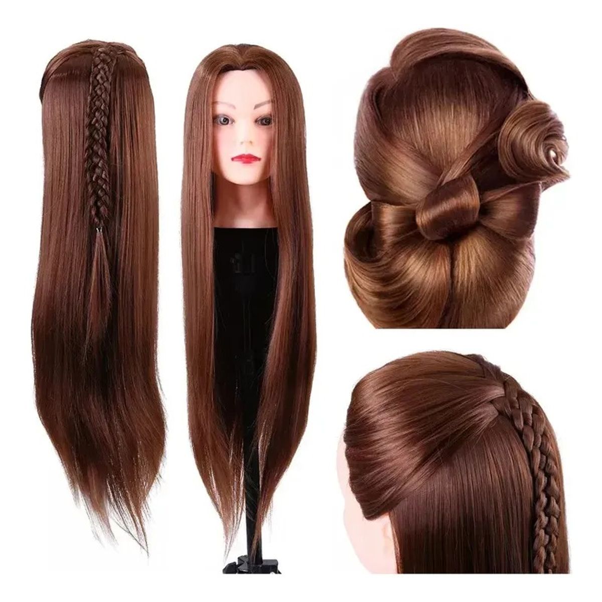 GENERICO - Cabeza Tecnica Pelo Sintetica Para Peinar Trenzar El Cabello