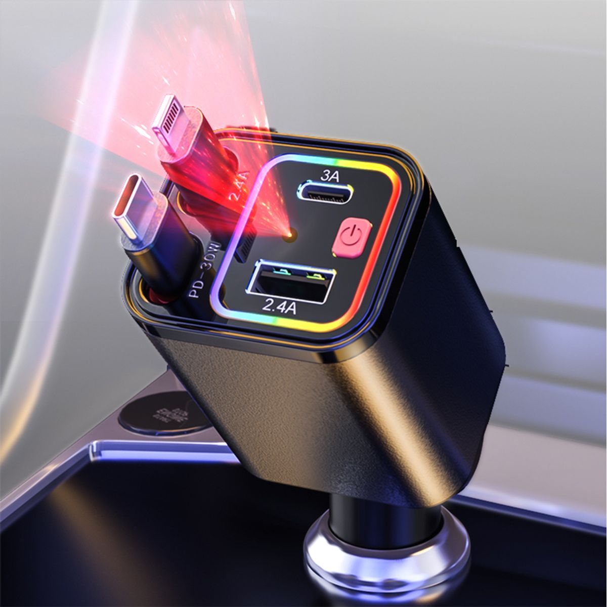 EVERSO - Adaptador De Cargador Retráctil 4 En 1 De Coche Carga Rápida