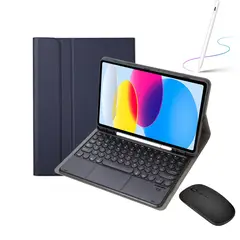 PUREPOWER - Funda Teclado de Español y mouse para iPad 10.9 10ª y iPad A16-Negro