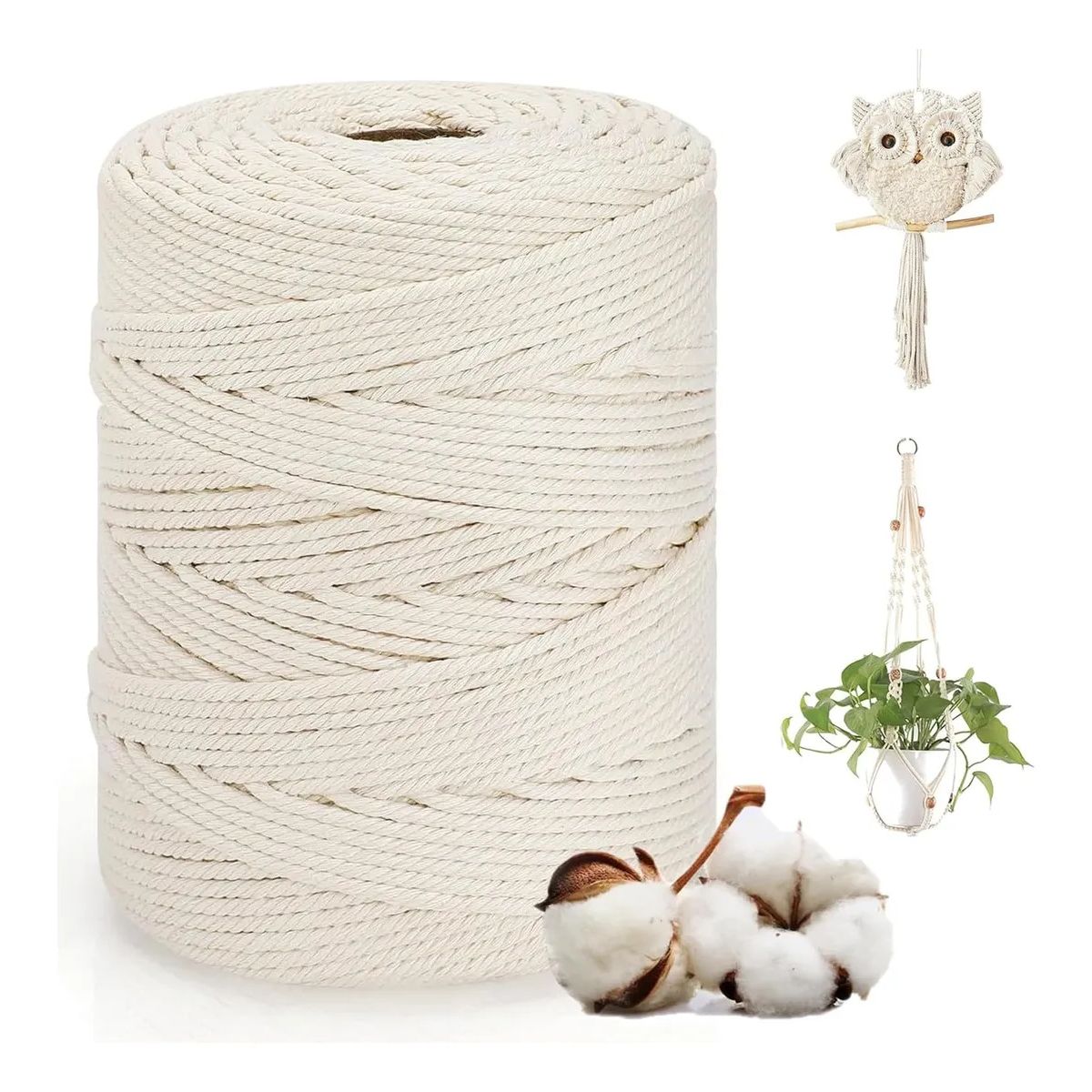 KUANGYE - Cordón Macramé Torcido 3mm 300 Metros 1kg 100% Algodón
