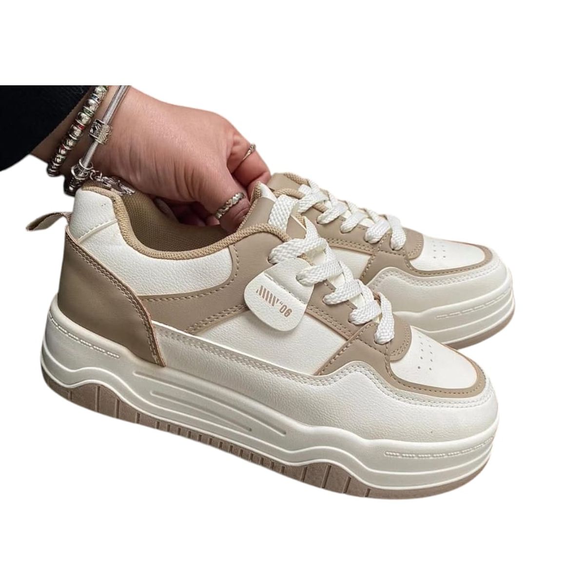 HERIEL - Zapatilla Blanca y Rosa Plataforma Mujer