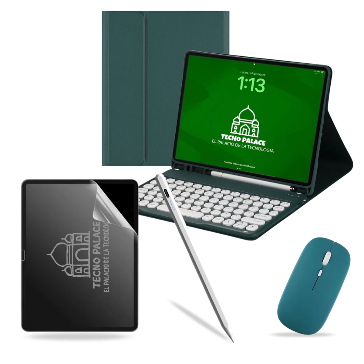 GENERICO - Pack Funda Teclado 2.0 Mouse + Lápiz + Paperlike para iPad 10.2 / 10.5