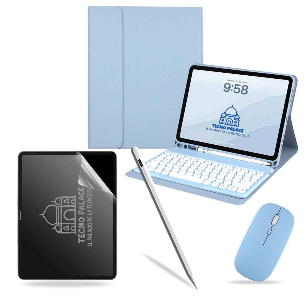 GENERICO - Pack Funda Teclado 2.0 Mouse + Lápiz + Paperlike para iPad 10.2 / 10.5