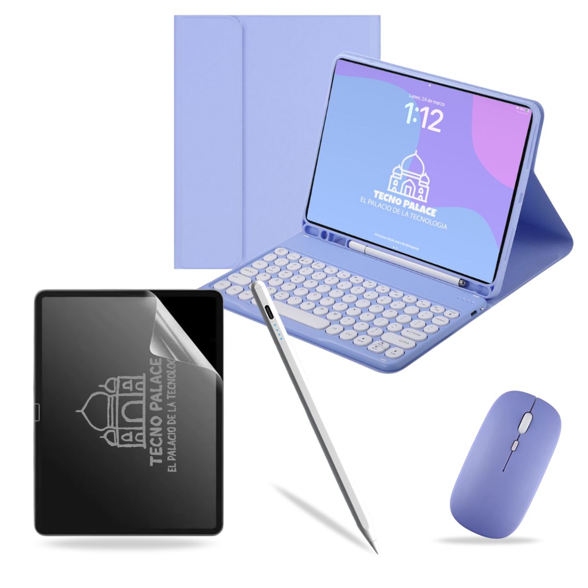 GENERICO - Pack Funda Teclado 2.0 Mouse + Lápiz + Paperlike para iPad 10.2 / 10.5