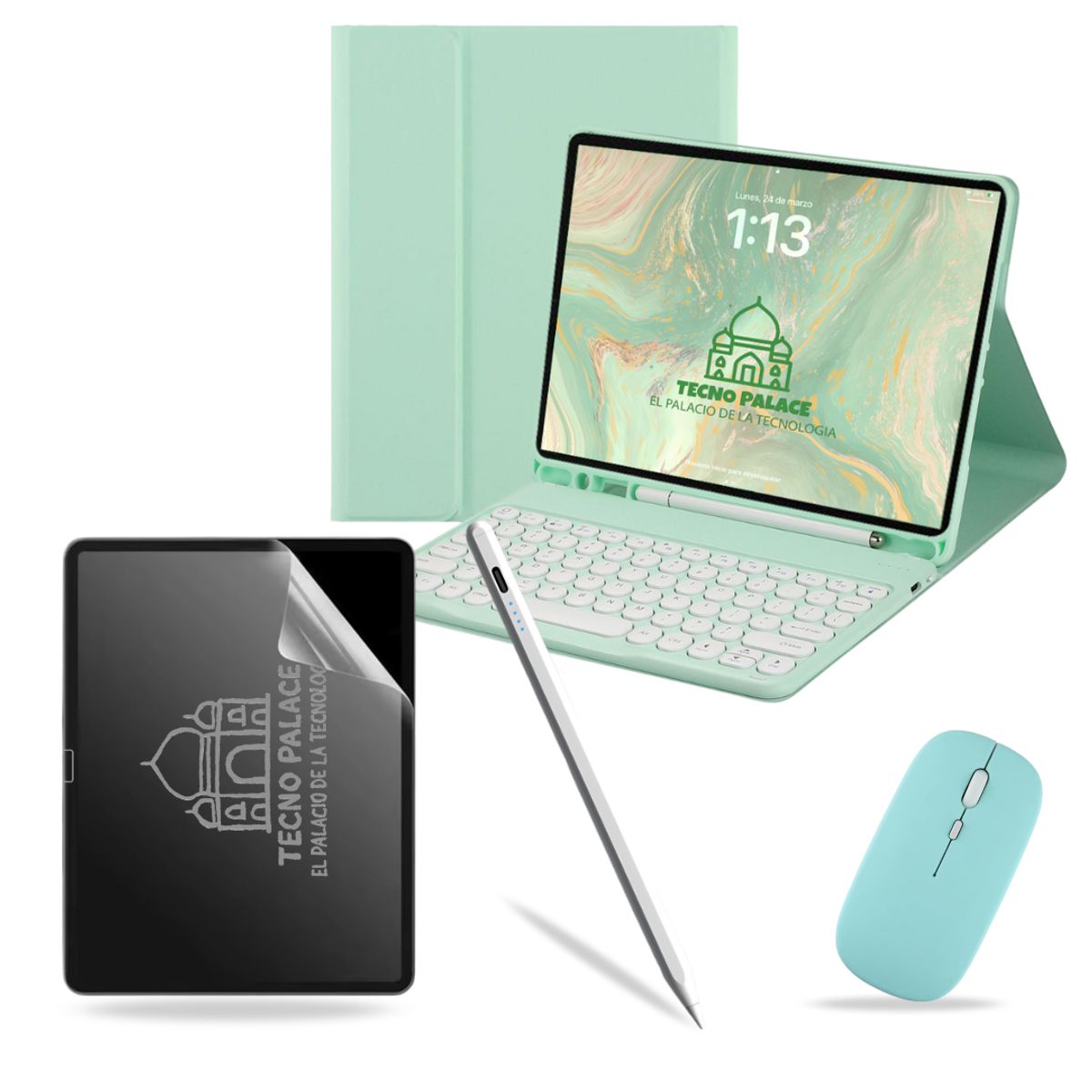 GENERICO - Pack Funda Teclado 2.0 Mouse + Lápiz + Paperlike para iPad 10.2 / 10.5