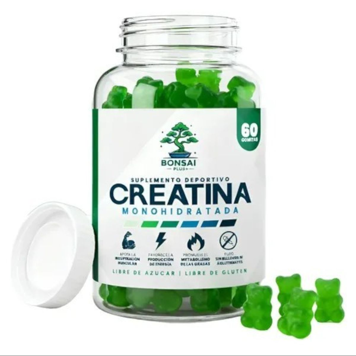 GENERICO - Creatina Monohidratada 60 Gomitas 5g Gummies 30 Días Bonsai Plus+