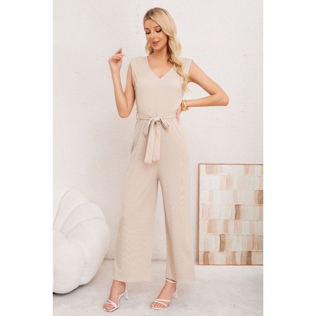 LIKE SHOP - Enterito Mujer Verano Acanalado Escote V Sin Manga Colores 3375