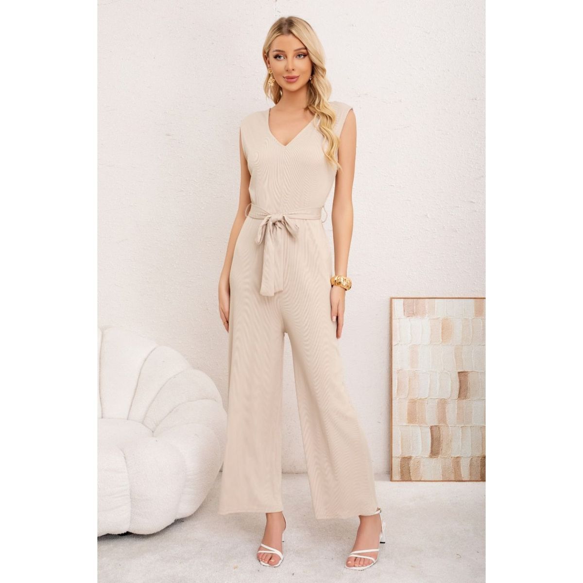 LIKE SHOP - Enterito Mujer Verano Acanalado Escote V Sin Manga Colores 3375