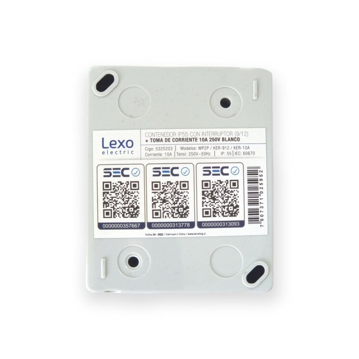LEXO - CAJA HIDROBOX INTERPERIE CON INTERRUPTOR SIMPLE 912+TOMACORRIENTEE 10A 250V IP55 - LEXO
