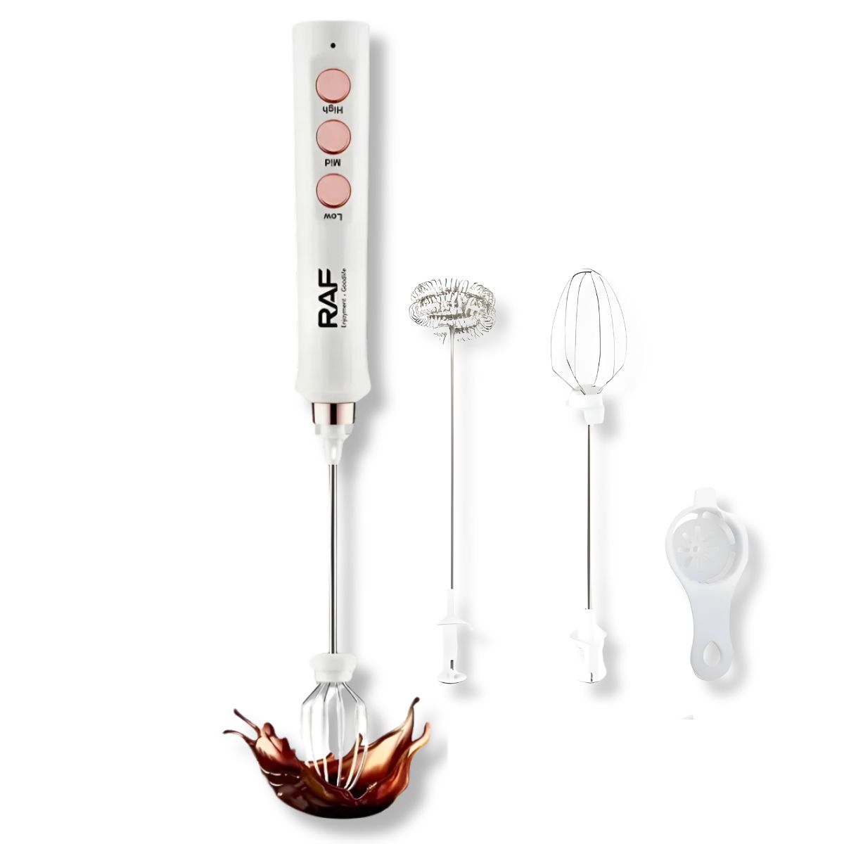 RAF - Mini Batidor De Mano Espumador Leche Huevo 3 En 1 Acero Inox
