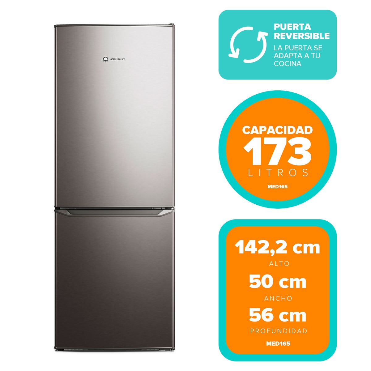 MADEMSA - Refrigerador Mademsa Bottom Freezer Frío Directo 173l Med165 Inox