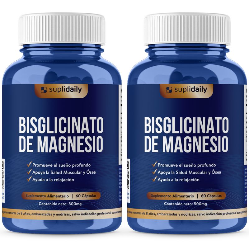 SUPLIDAILY - Bisglicinato de Magnesio 120 Cápsulas Alta Absorción Pack X2