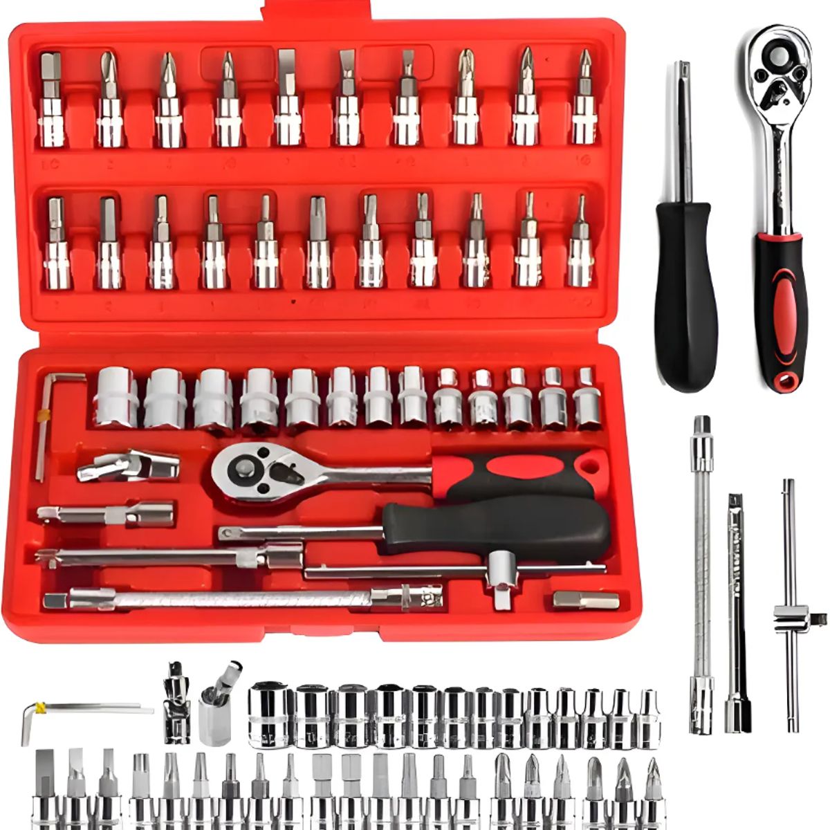 GENERICO - Juego De Herramientas Mecánicas Dados Acero Kit 46pc