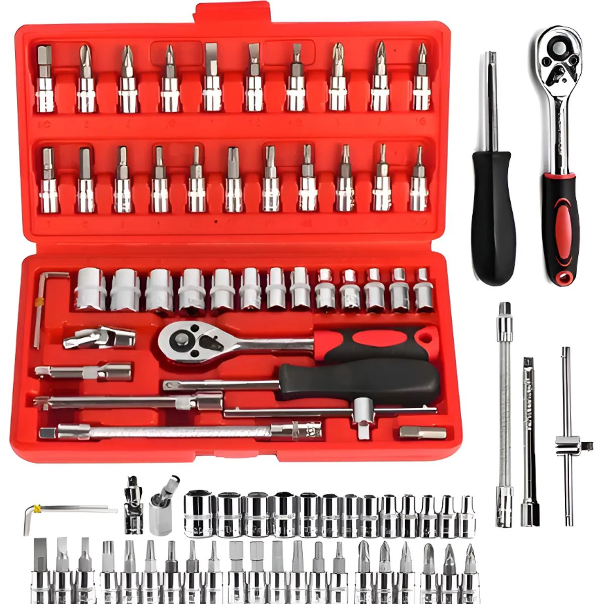 GENERICO - Juego De Herramientas Mecánicas Dados Acero Kit 46pc