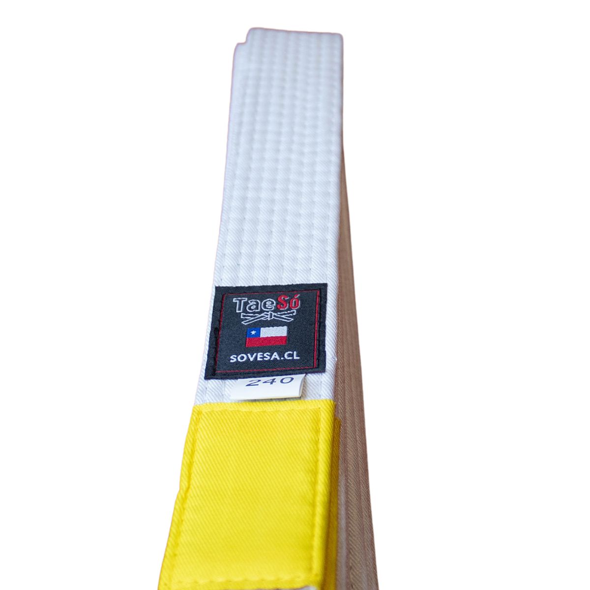 GENERICO - Cinturón Artes Marciales 240 cms colores TaeSó BLANCO PUNTA AMARILLA