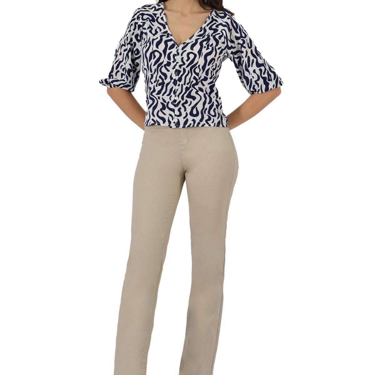 TENTATION - Pantalon Gabardina Recto  Tiro Alto Arena