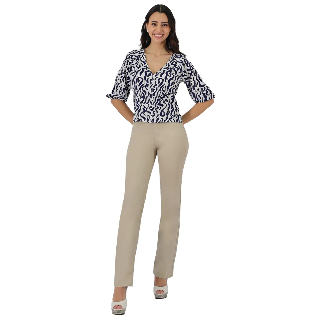 TENTATION - Pantalon Gabardina Recto  Tiro Alto Arena