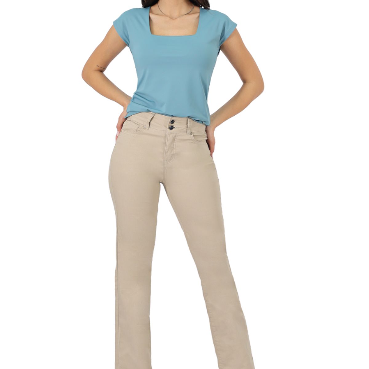 TENTATION - Pantalon Gabardina Recto TA Doble Boton Arena