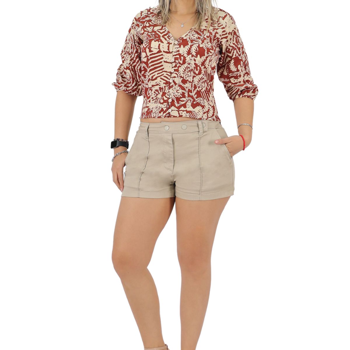TENTATION - Short Gabardina Boton Pretina Arena