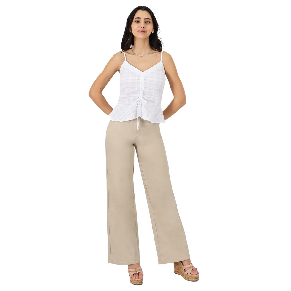 TENTATION - Wide Leg Gabardina Tiro Alto Arena