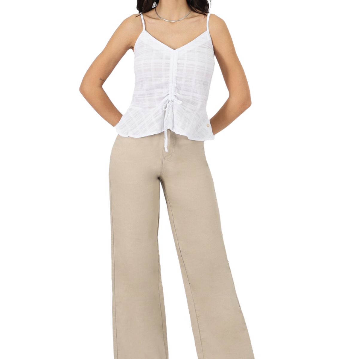 TENTATION - Wide Leg Gabardina Tiro Alto Arena