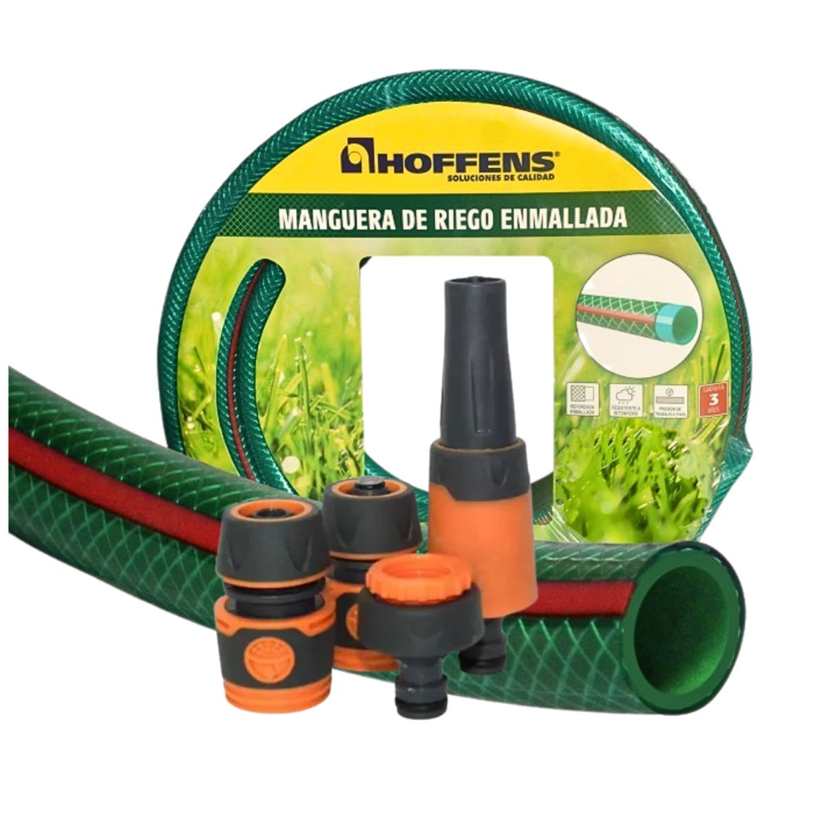 HOFFENS - Kit Manguera + Accesorios 12 10Mts Enmallada Verde HOFFENS