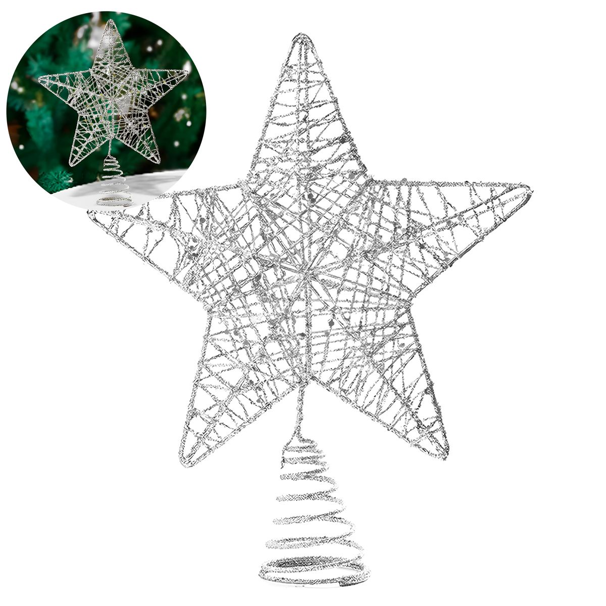 GENERICO - Estrella Navidad Plateada Árbol Decoración Adorno 18 x 23 CM