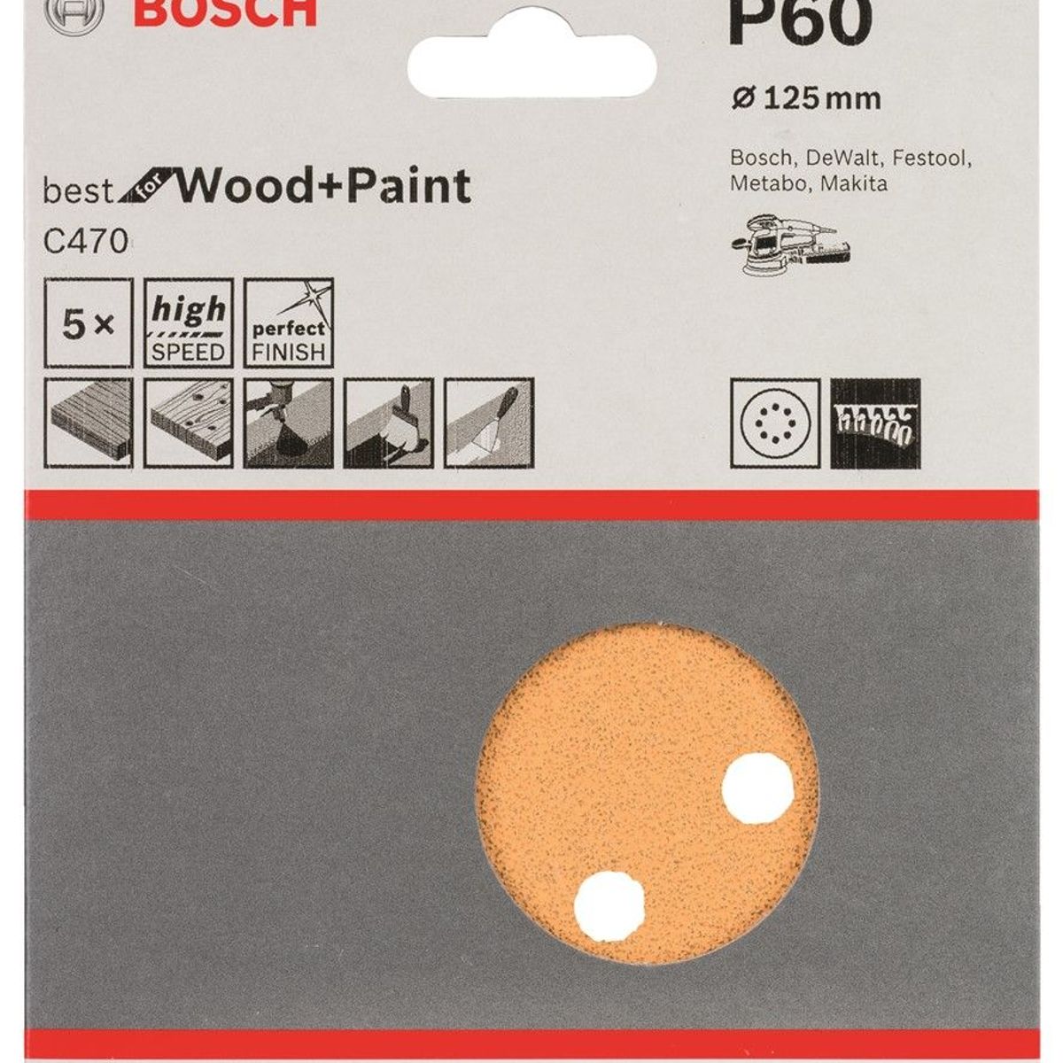 BOSCH - Pack Disco de Lija C470 Best Wood&Paint; 125mm G60 Bosch 2608605068
