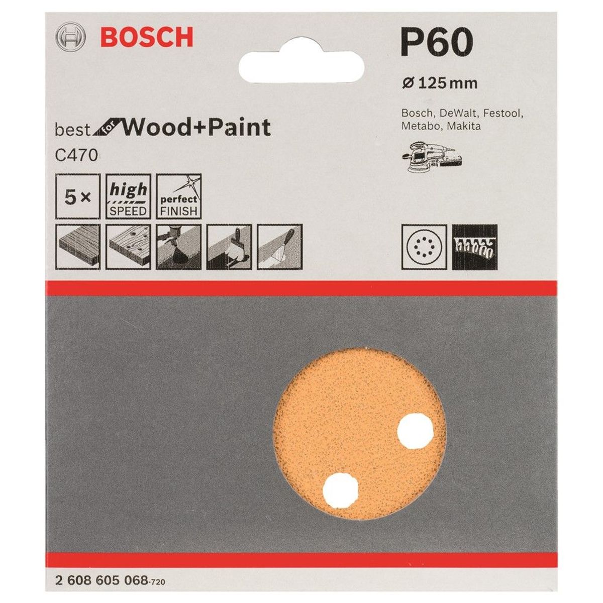 BOSCH - Pack Disco de Lija C470 Best Wood&Paint; 125mm G60 Bosch 2608605068