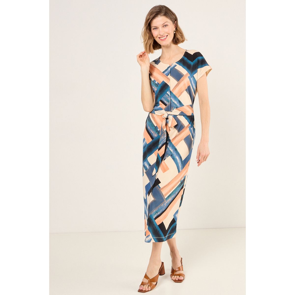 MA GRIFFE - Vestido Estampado Con Lazo Mujer Crudo Magriffe