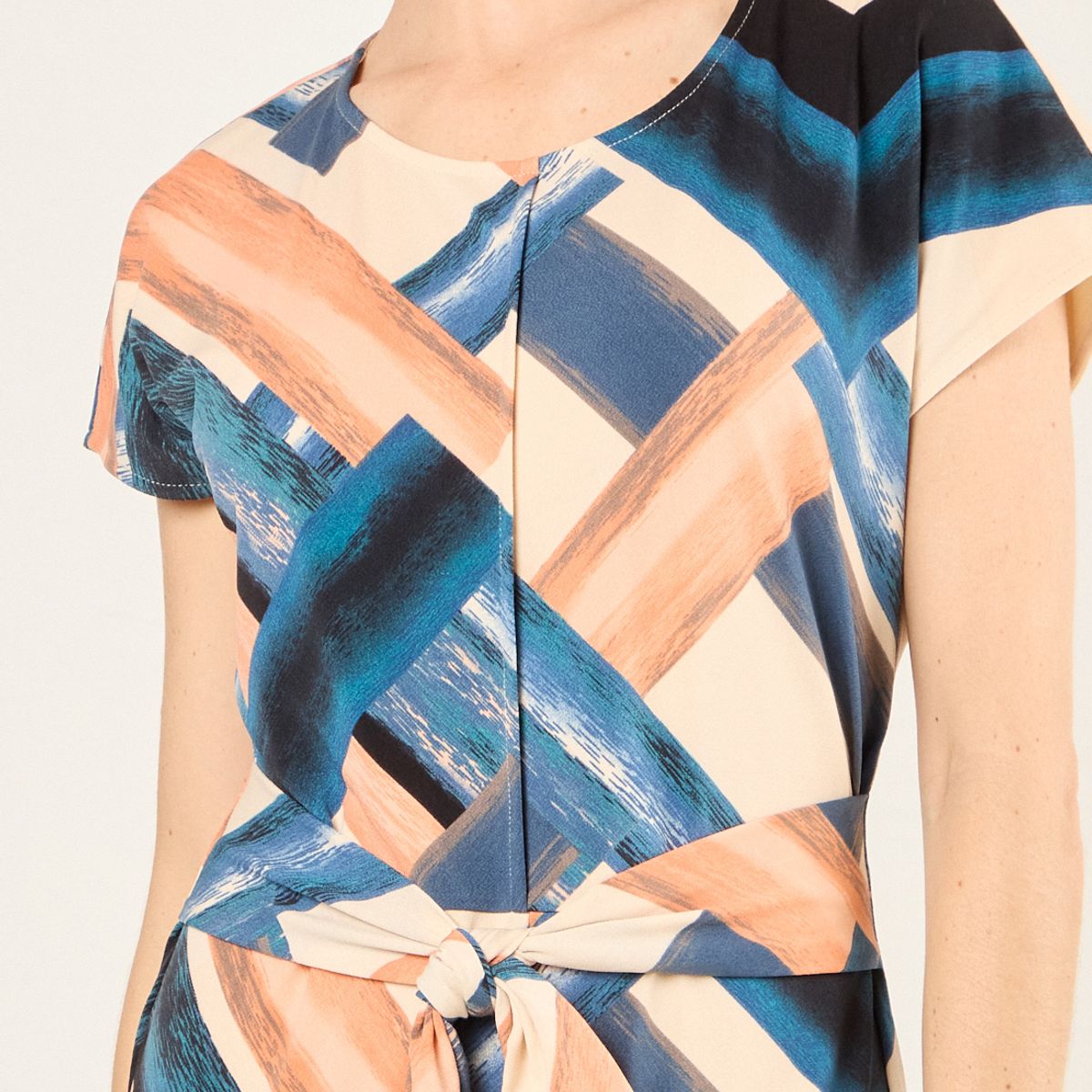 MA GRIFFE - Vestido Estampado Con Lazo Mujer Crudo Magriffe