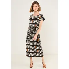 MA GRIFFE - Vestido Estampado Con Lazo Mujer Negro Magriffe