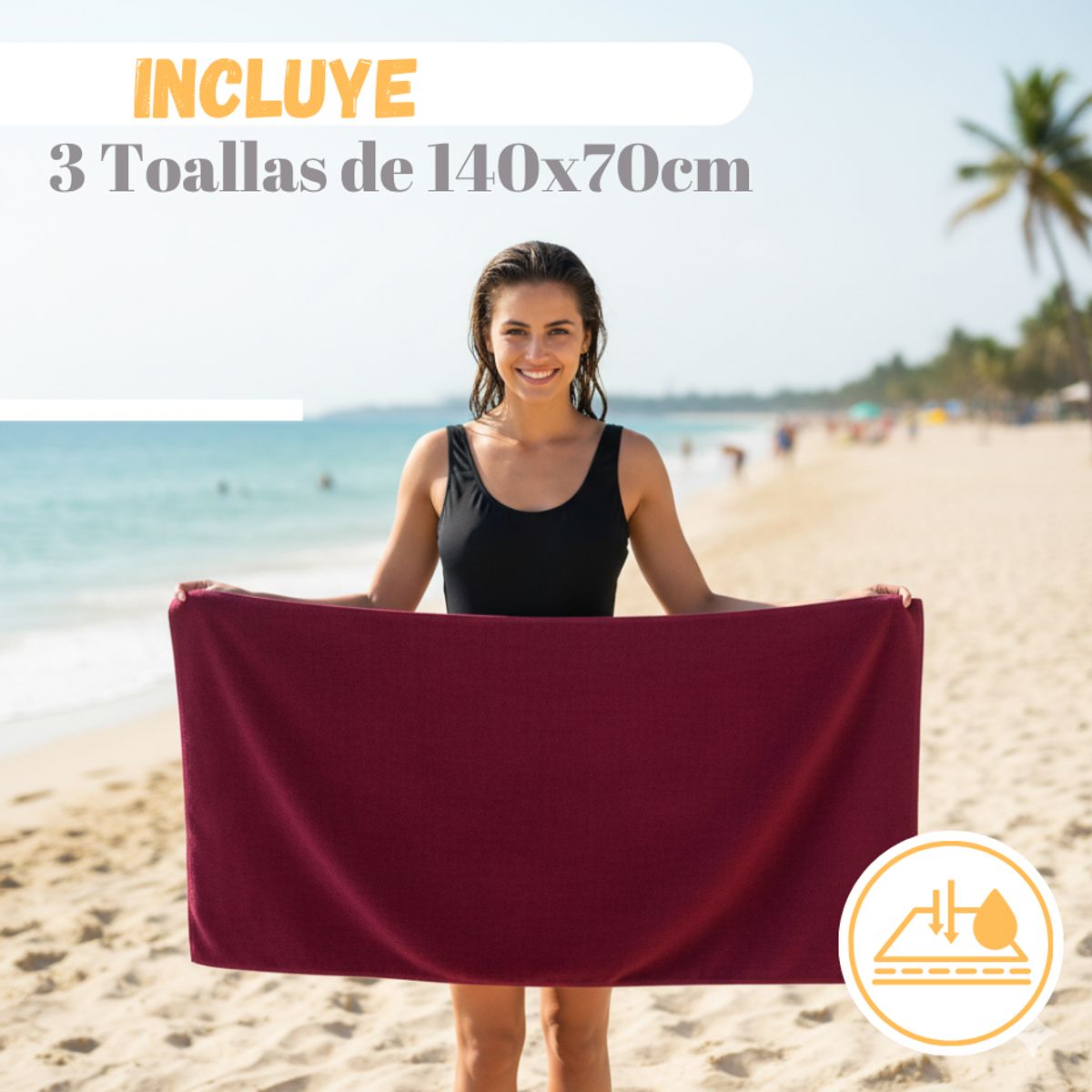 GARSIL - Pack 3 Toallas De Baño Microfibra Secado Rápido 70*140 Cm 320 grs