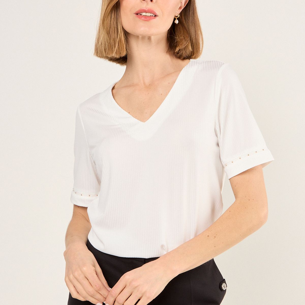 MA GRIFFE - Polera Manga Corta Mujer Blanco Magriffe