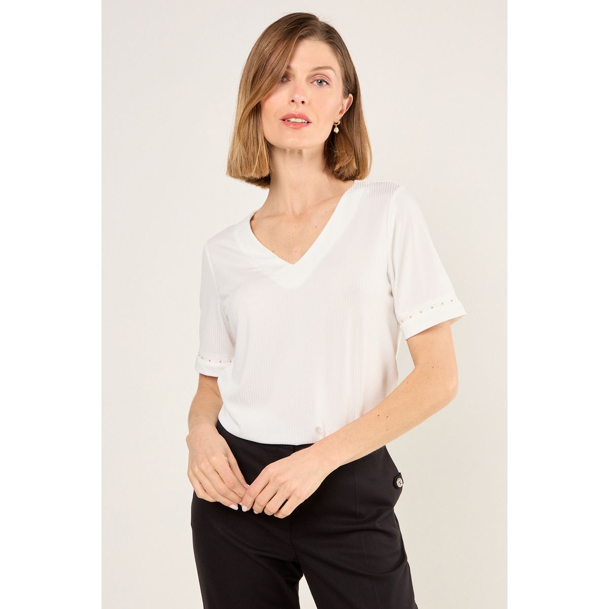 MA GRIFFE - Polera Manga Corta Mujer Blanco Magriffe