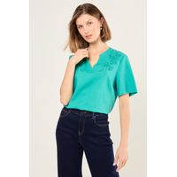 Blusa De Lino Con Bordado Mujer Verde Magriffe