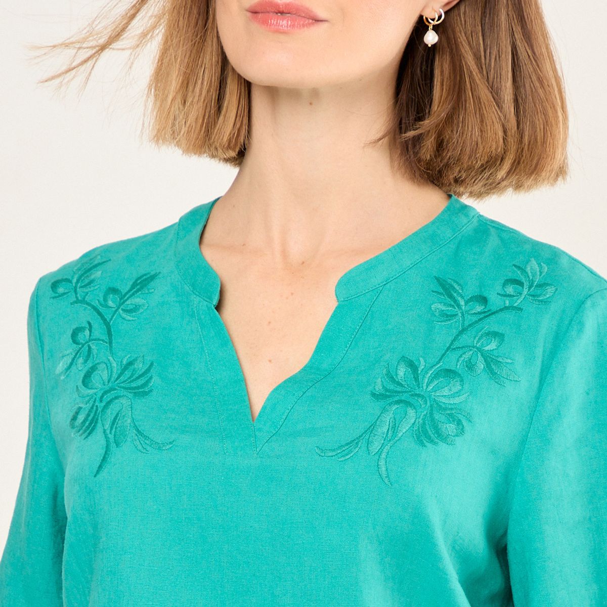 MA GRIFFE - Blusa De Lino Con Bordado Mujer Verde Magriffe